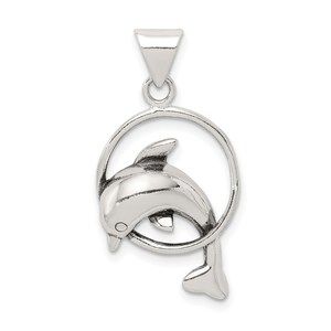 925 Sterling Silver Small Dolphin Nautical Sea Life Necklace Charm Pendant